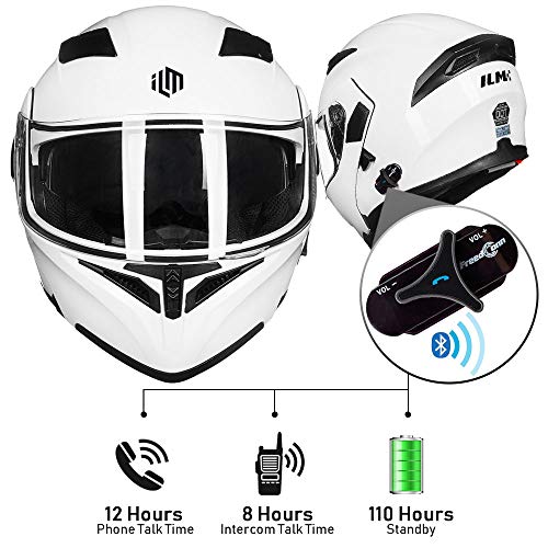 ILM Bluetooth Motorcycle Helmet Modular Flip up Full Face Dual Visor Mp3 Intercom FM Radio DOT Model 902BT(Matte Black, Large)