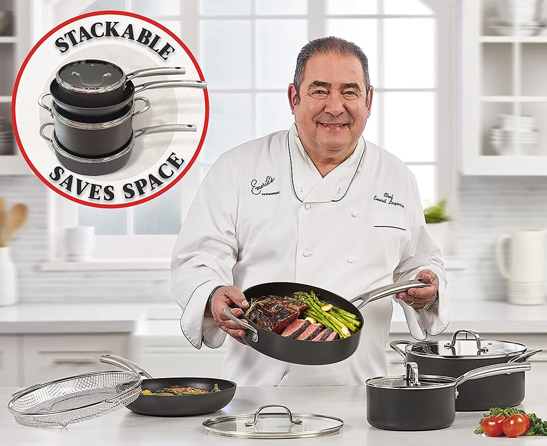 Emeril Everyday Forever Pans Hard-Anodized Cookware, 10-Piece Pots and Pans Set Nonstick with Utensils, Induction Compatible by Emeril Lagasse