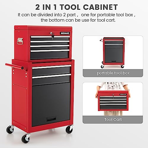 ERGOMASTER Rolling Tool Chest Cabinet Big Capacity Storage with Wheels and Lock Key, Portable Tool-Box Organizer with Sliding Drawers