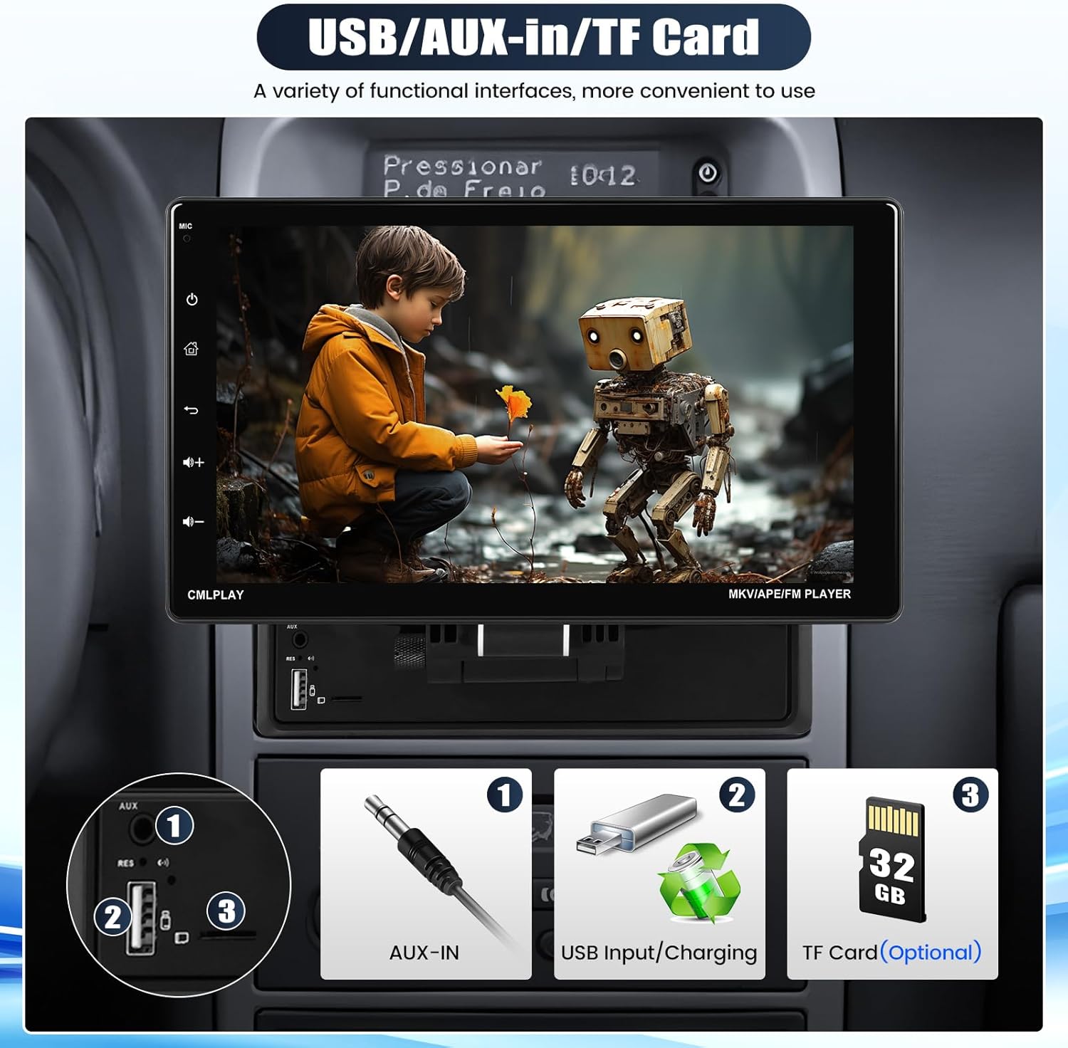 Single Din Car Stereo with Wireless Apple Carplay&Android Auto