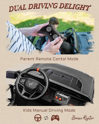 24V Ride on Toys for Big Kids, Licensed Ford Bronco Raptor 2 Seater Ride on Cars with Remote Control, Ride on Truck w/ 4-Wheeler Suspension, 3 Speeds
