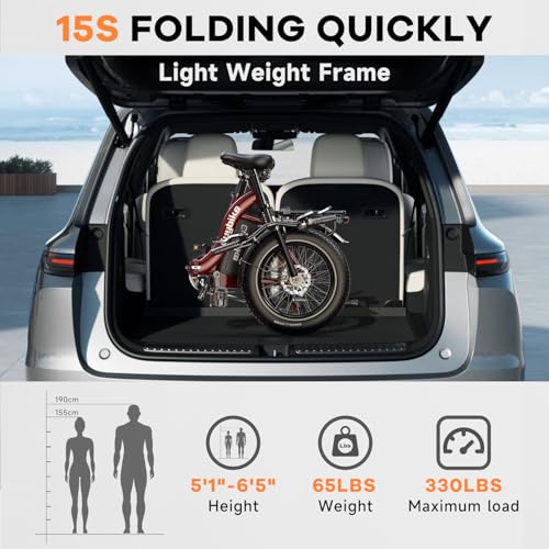 1000W Folding Electric Bike,48V 20AH Removable Battery E Bike,30+MPH,80 Miles Max Range Electric Bike for Adults,20" Fat Tire Foldable ebike