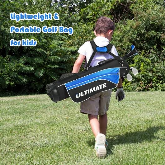 Ultimate 31x22 Portable Junior Complete Golf Club Set for Kid Age 8+ Set of 5 Blue