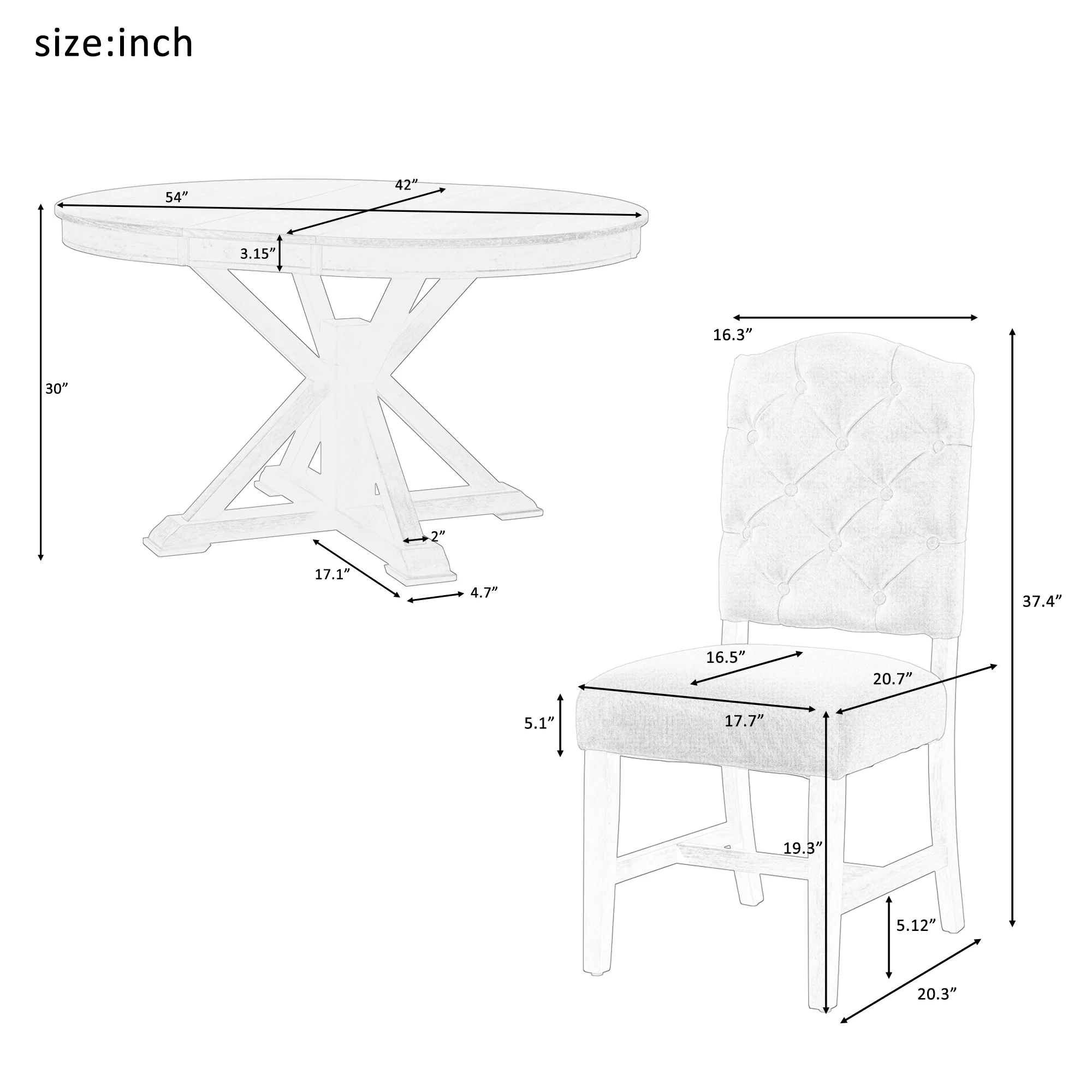 Prehome Functional Furniture Retro Style Dining Table Set with Extendable Table and 4 Upholstered Chairs for Dining Room and Living Room(Espresso)
