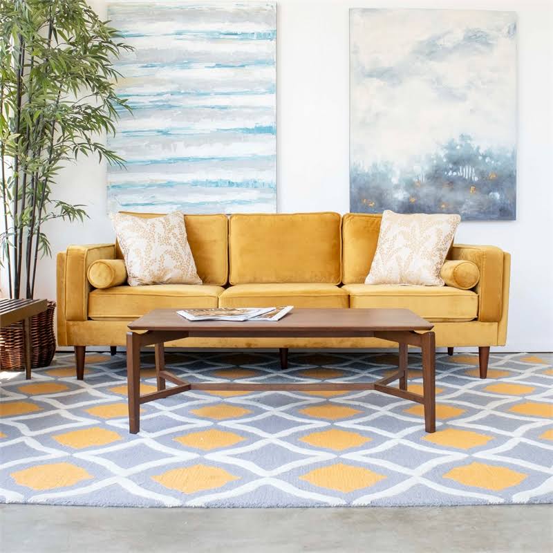 Ashcroft Mid Century Modern Hudson Gold Velvet Sofa 88x22