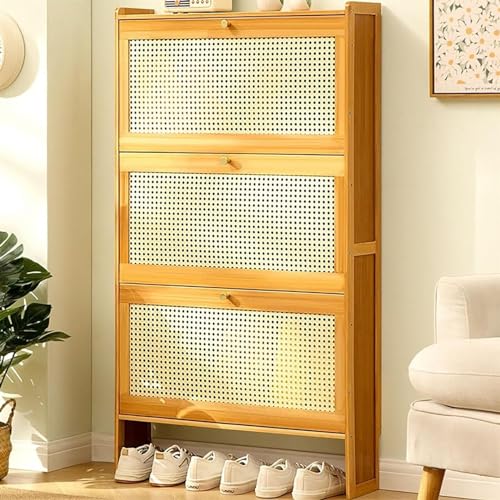 Shoe Racks Storage Cabinet With Doors, Shoe Cupboard, Rattan Slim Shoe Storage, Hallway Cupboard Shoe Racks Storage