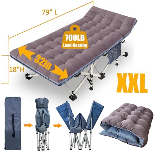 2 Pack Camping Cot with Mattress Comfortable Cot Bed Folding Cot Heavy Duty Cots for Sleeping with Carry Bag for Adults Kids Guest Bed Outdoor Indoor