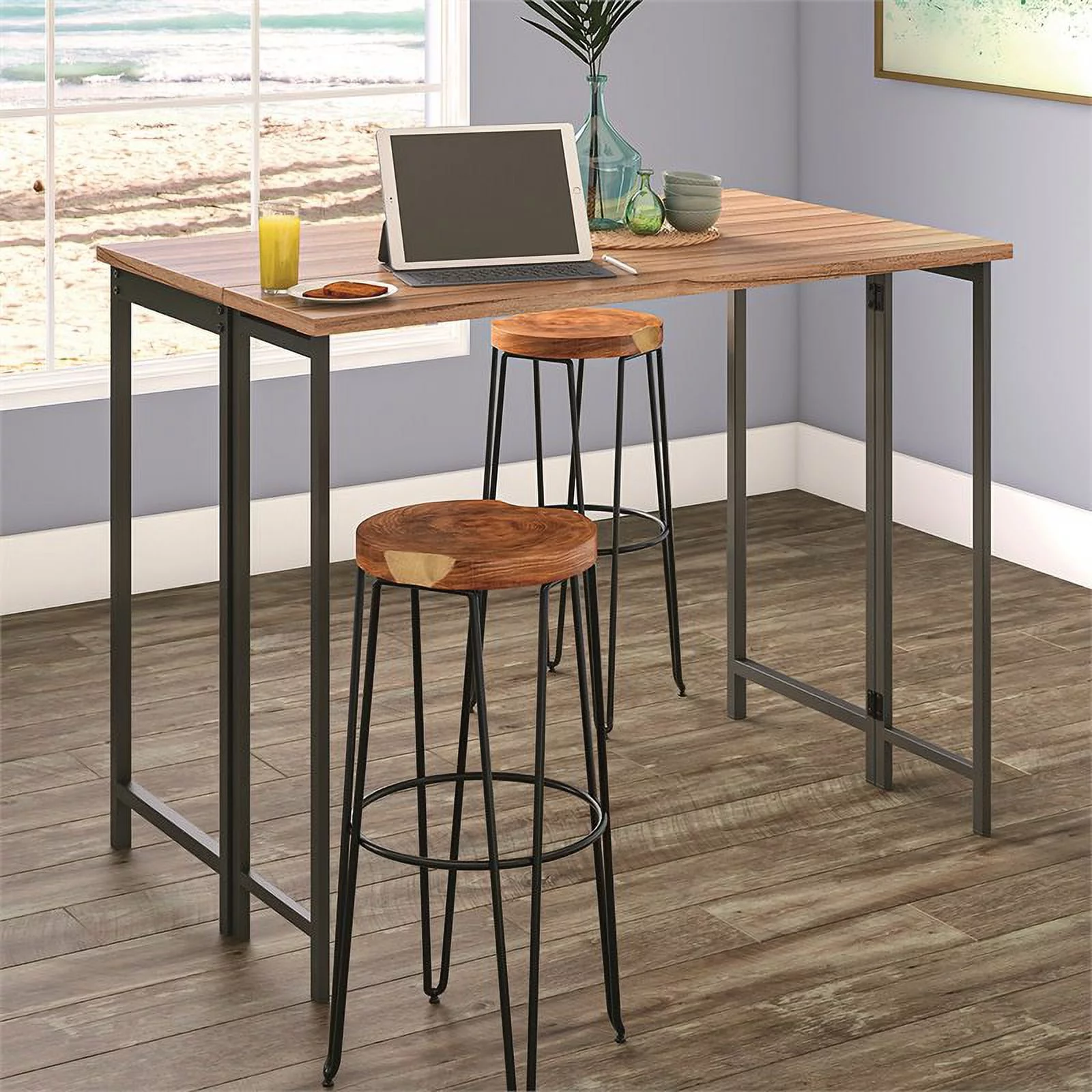 Sauder North Avenue Engineered Wood Table with Drop Leaf in Sindoori Mango/Brown