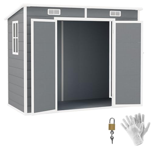 Outsunny 8' x 4' Outdoor Storage Shed, Resin Plastic Shed with Floor, Window, Lockable Doors and Vents, All-Weather Tool Shed for Backyard, Patio