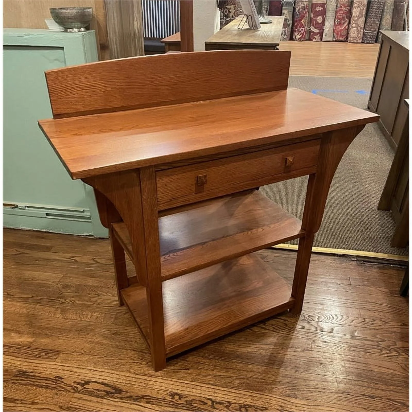 Crafters and Weavers Arts and Crafts 2-Drawer Solid Wood Console Table in Cherry