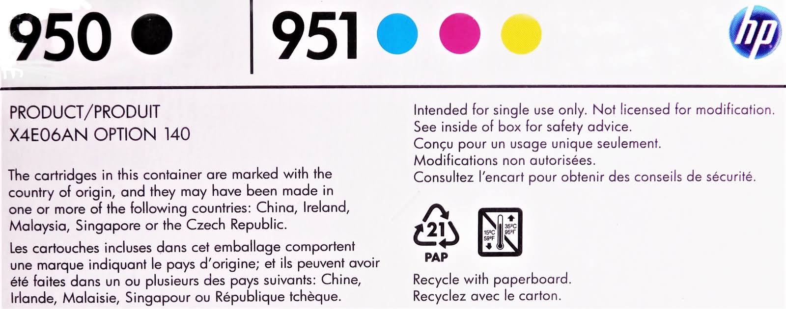 HP 950 Black HP 951 Tri-Color Original Ink Cartridges 4-Pack X4E06AN