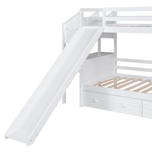 Harper & Bright Designs Bunk Beds Twin Over Full Size, Bunk Bed with Trundle,Storage Shelf and Stairway