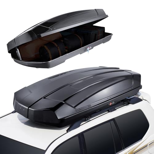 VEVOR Rooftop Cargo Carrier, 18 Cubic Feet Roof Cargo Box, ABS Hard Shell Roof Box, with Dual-Sided Opening and 2 Reinforced Straps, Aerodynamic