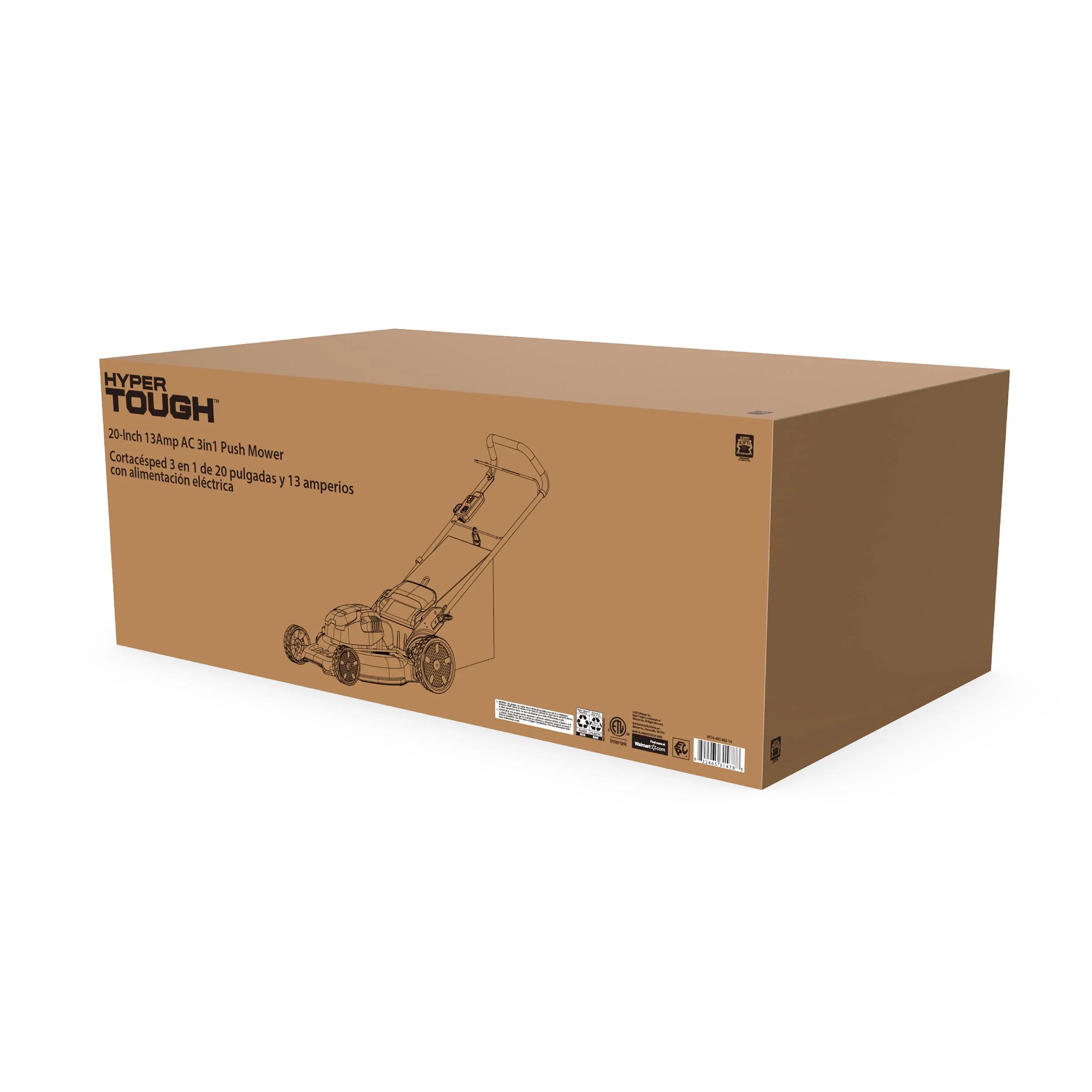 Hyper Tough 20 13A Corded Electric Push Walk-behind Lawn Mower, Bag collection, Mulching, Side-discharging