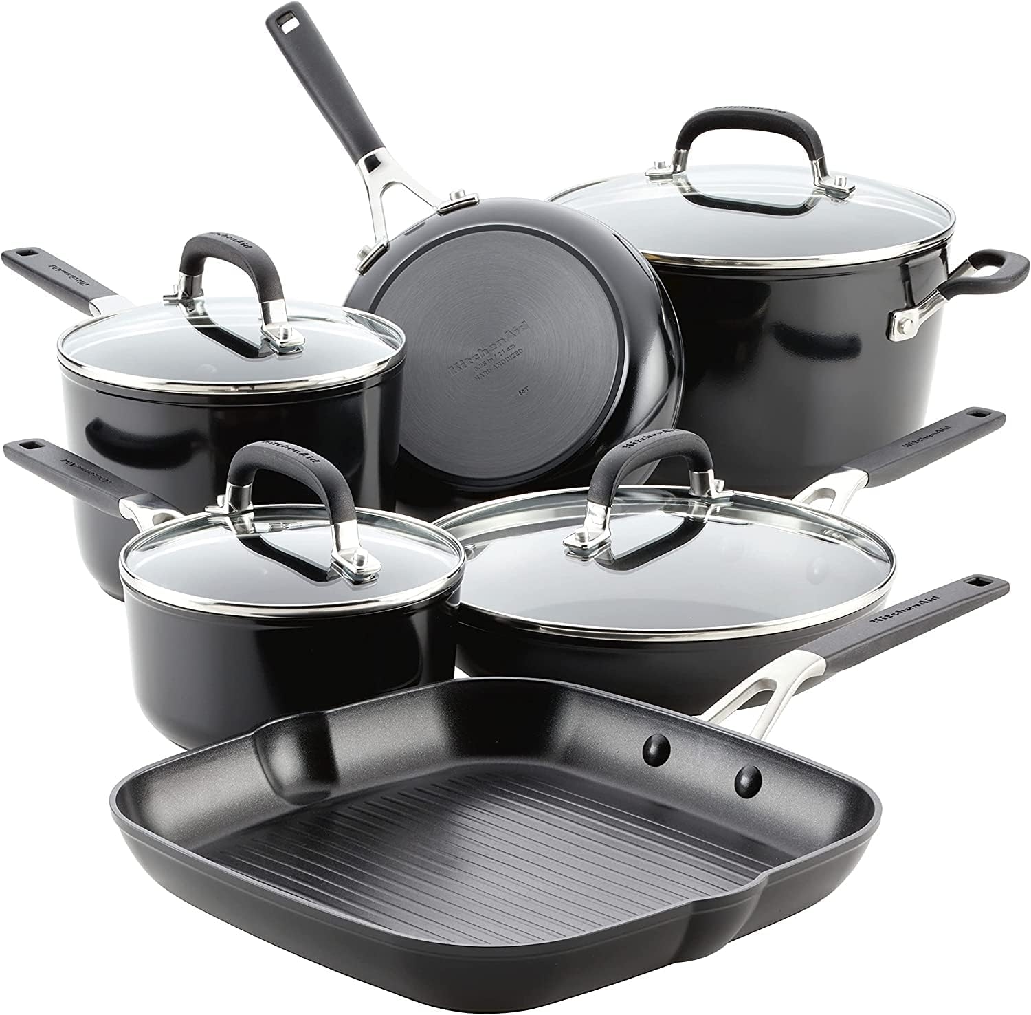 KitchenAid Hard Anodized Nonstick Cookware Pots and Pans Set, 10 Piece, Onyx Black