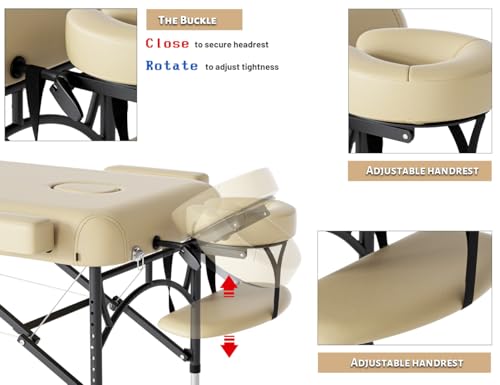 Professional Massage Table Portable 3 Fold Premium Memory Foam Aluminium Leg Hold Up to 1100LBS 8 Heights Adjustable with Carrying Bag Black