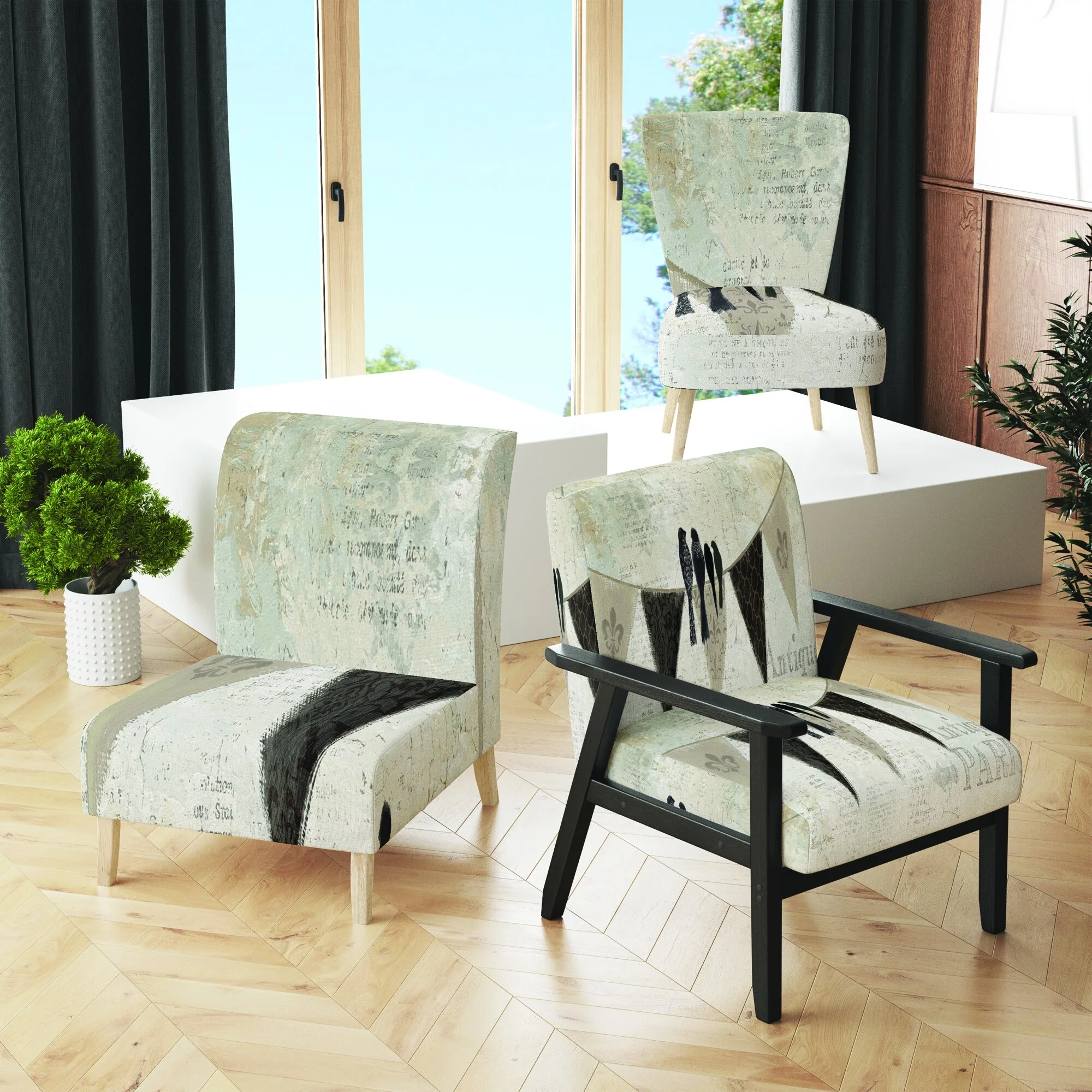 Designart "French Bird Flea Market" Upholstered Farmhouse Accent Chair - Arm Chair