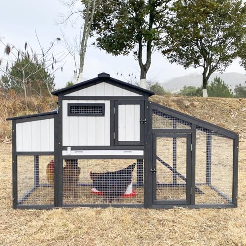 Chicken Coop and Run, Two Story Rabbit Hutch Indoor Outdoor, Wooden Hen House with Nesting Box Rabbit Cage, Ramp, Deep No Leak Pull Out Tray