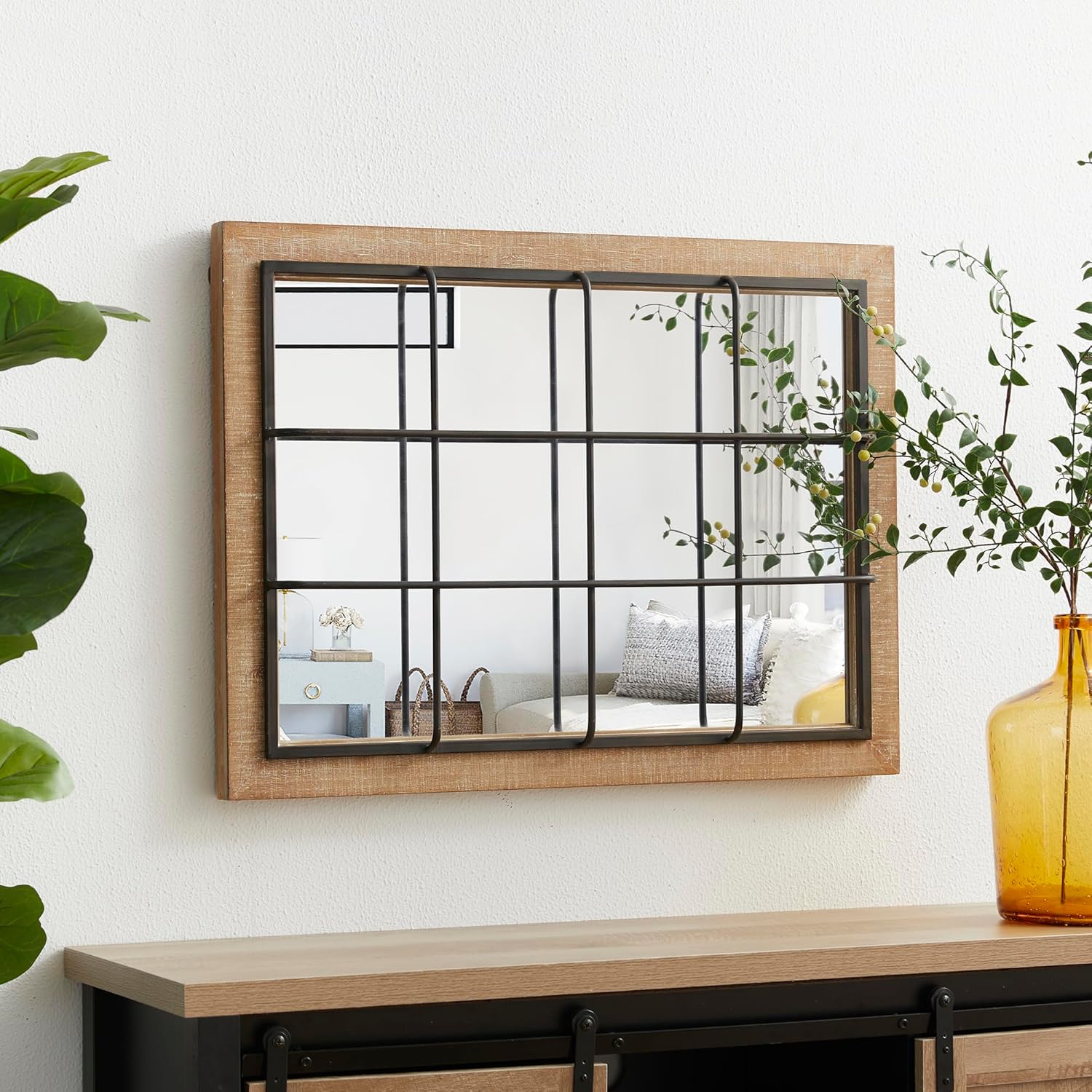 Glitzhome Windowpane Wall Mirror - 24'' x 32'' Farmhouse Decorative Wall Mirror