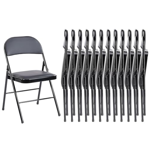 Sweetcrispy Folding Chair 12 Pack, Leather Padded Folding Chairs, Sturdy Metal Foldable Chairs, Easy to Use and Store, Outdoor and Indoor, for Home