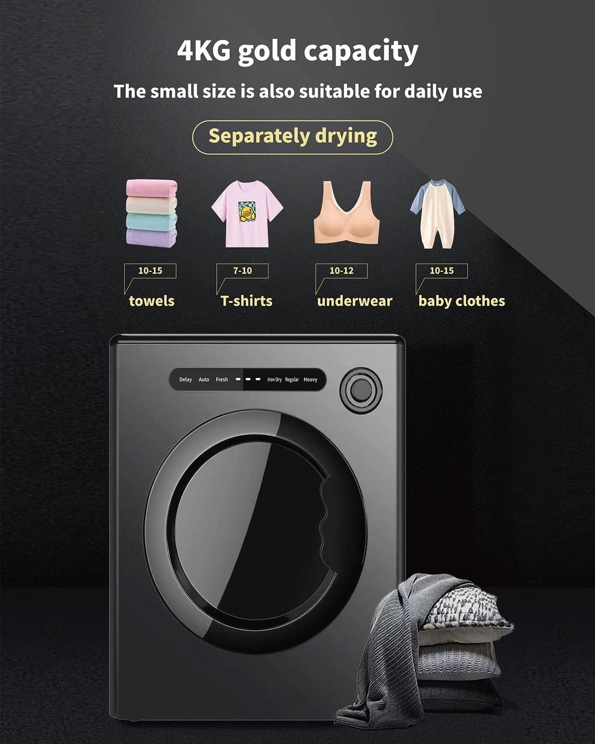 DUOSI Dessiz Portable Dryers, Compact Clothes Dryer, 850W 9lbs Load Capacity, Ideal Portable Drying Machine for Tight Spaces, RVs, and Apartments
