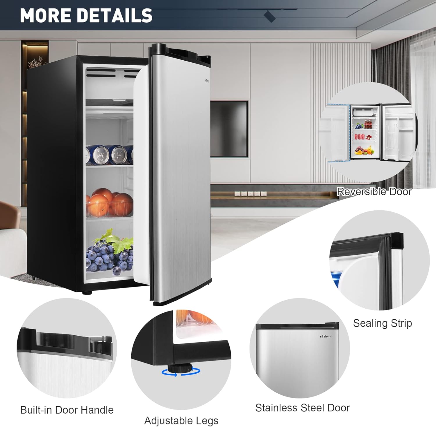 3.2 Cu.Ft. Mini Fridge with Freezer, Single Door Compact Refrigerator,Removable Glass Shelves, Reversible Door, Small Refrigerator for Apartment