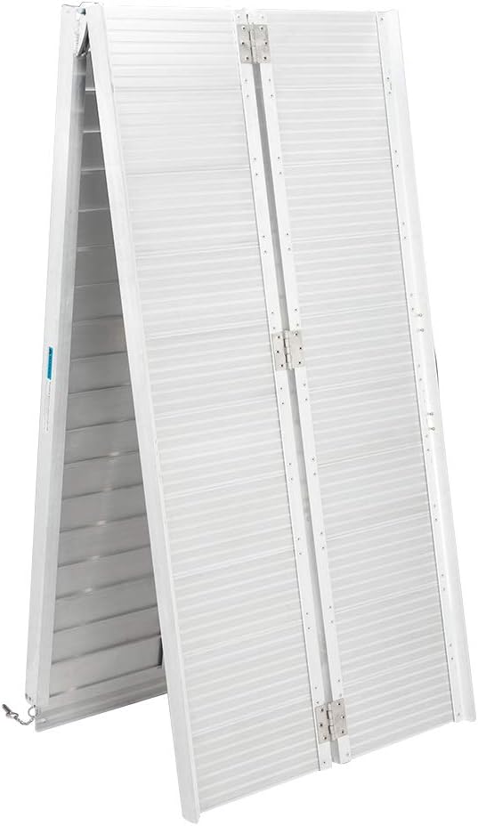 OMECAL 4' Wheelchair Ramp Threshold Portable Ramps 4ft for Home Steps Doorway Stairs Aluminum Handicap Metal House Mobile Porch Temporary Multifold