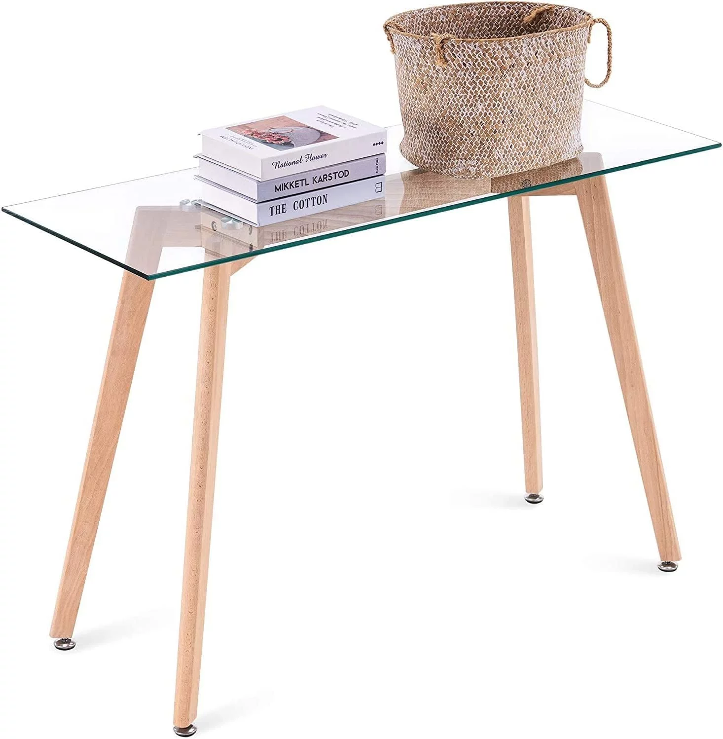 YOJFOTOOU. Glass Console Table, Narrow Entryway Hallway Table Modern Foyer Table with Solid Wood Legs for Entryway Living Room