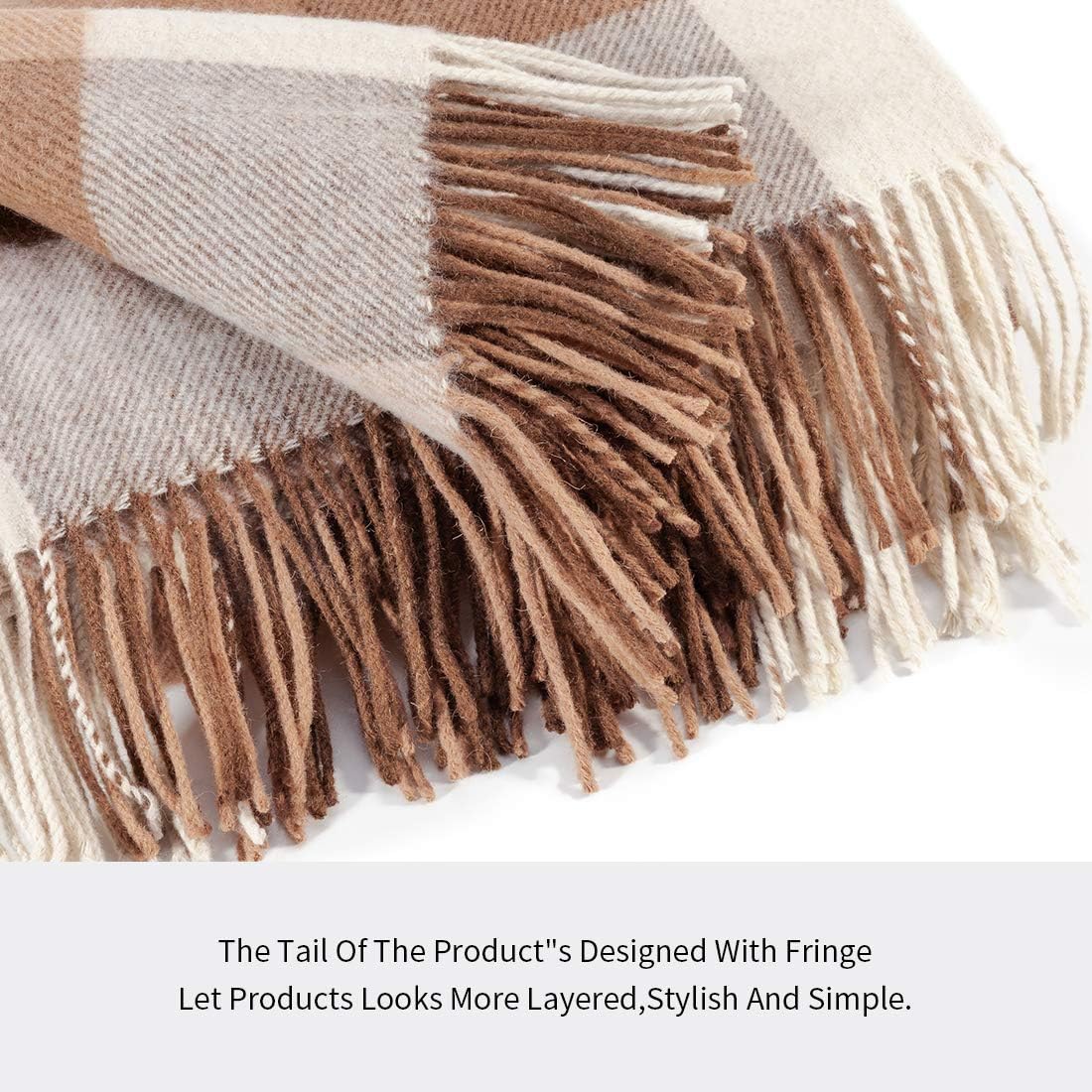 Farridoro Wool Throw Blankets 51Inches with 67Inches Decorative Fringe All Season Use Throw Blankets for Bed Sofa Couch Camping Chair Outdoor