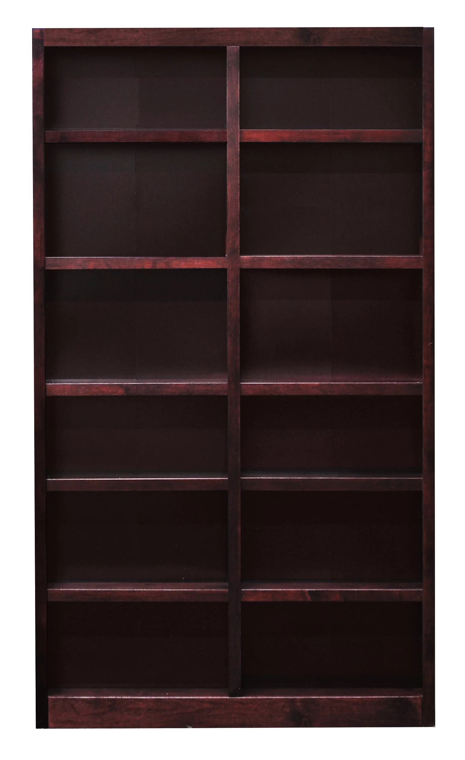 12 Shelf Double Wide Wood Bookcase, 84 inch Tall - Cherry Finish - Radiant Selections