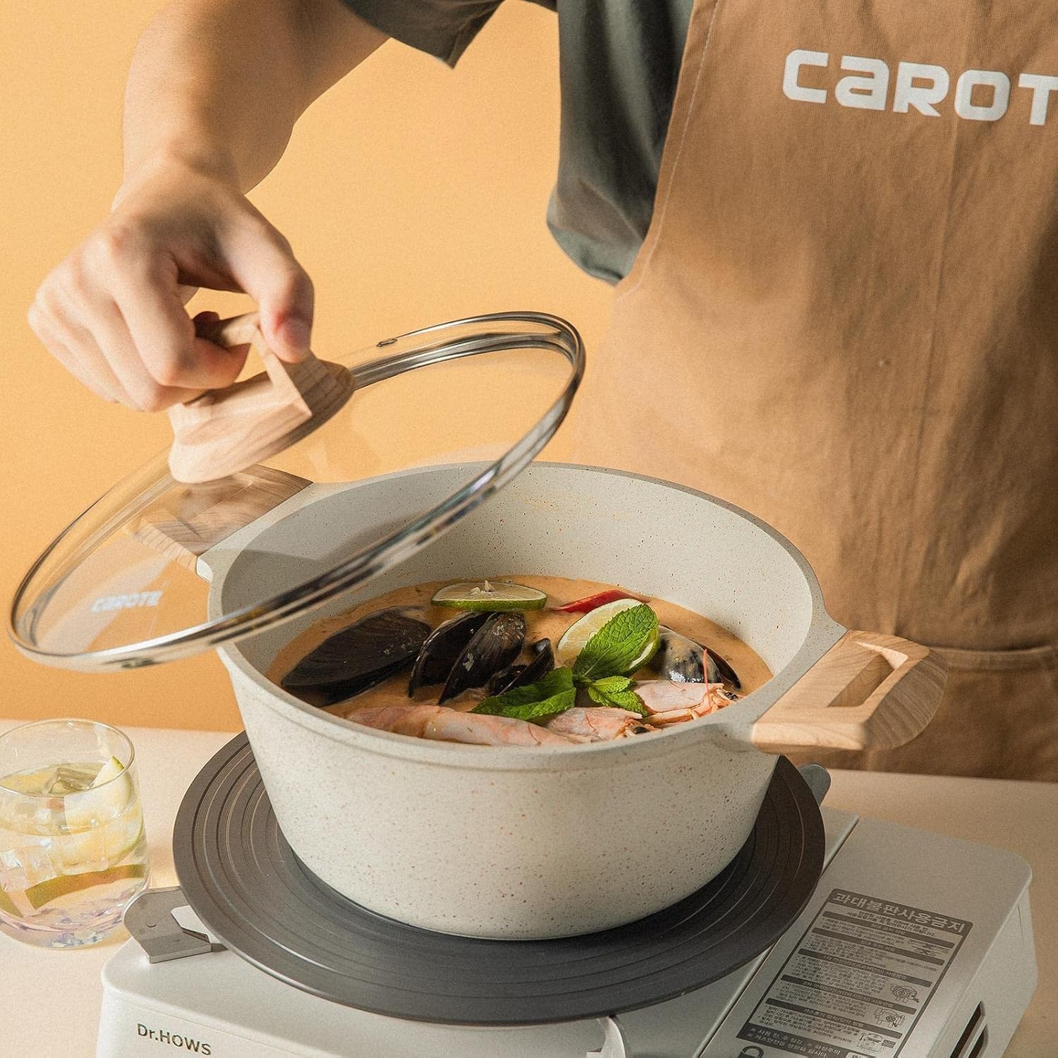 Carote Nonstick Cookware Set,10 Pcs Nonstick Cookware Set Pan and Pot, Essential Woody, Classic Granite