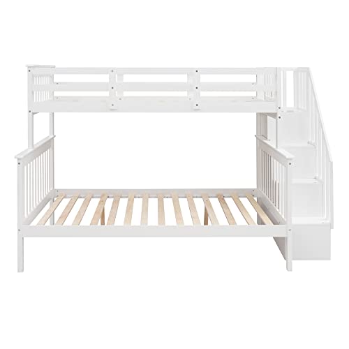 Ball & Cast Twin-Over-Twin Bunk Bed with Twin-Size Trundle and 3 Storage Stairs,Wood Bunkbed w/Full-Length Guardrails,Slat Support