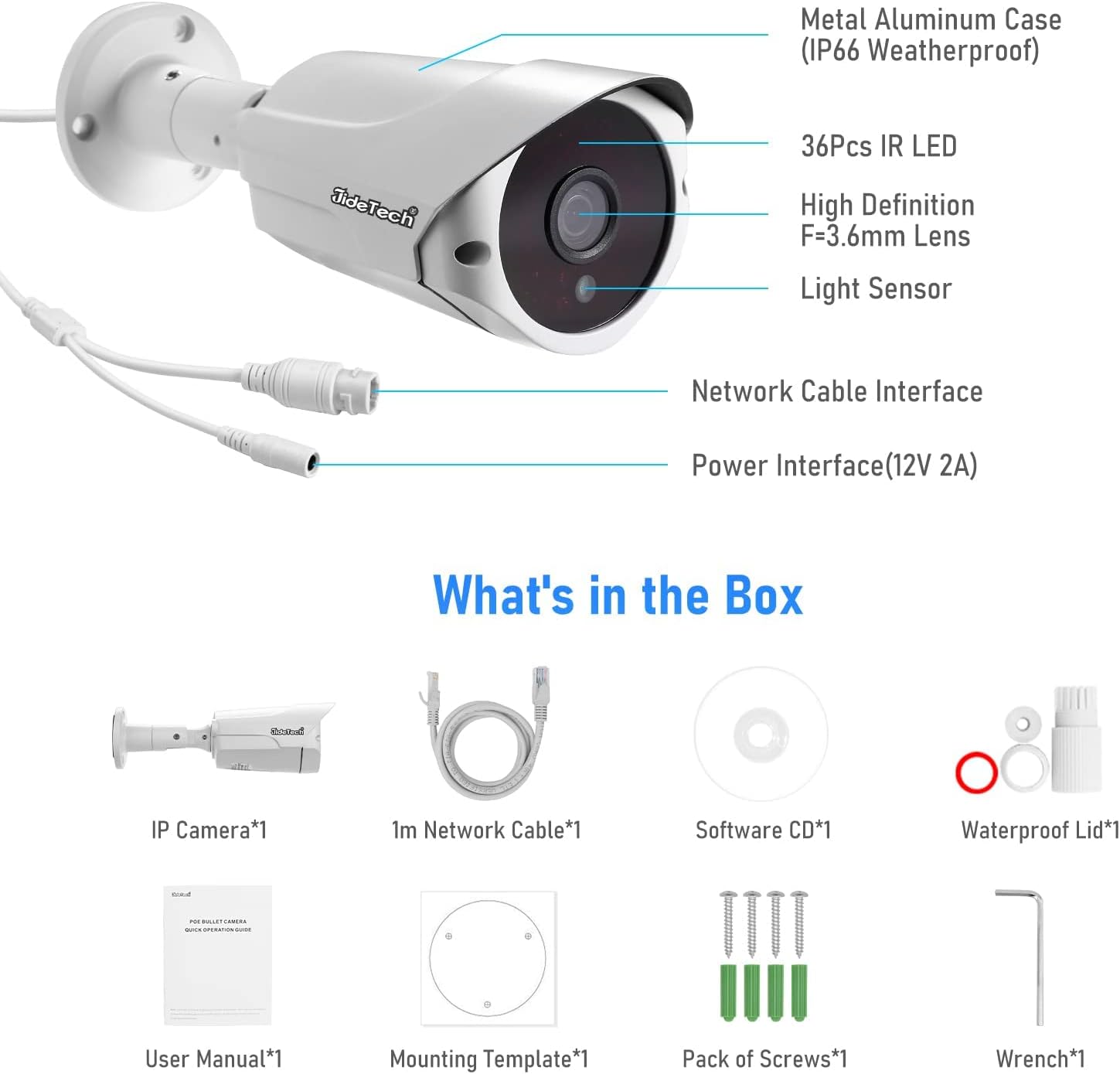 HD 5MP POE Camera Outdoor, 1592x1944P Bullet IP Security Camera, IR Night Vision Motion Detection IP66 Waterproof Support H.265 Video Compression