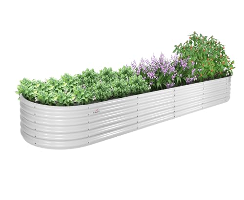 A ANLEOLIFE 8X4X1.5 ft Galvanized Raised Garden Beds Outdoor, Oval Large Metal Planter Box for Planting Vegetables Flowers Herb