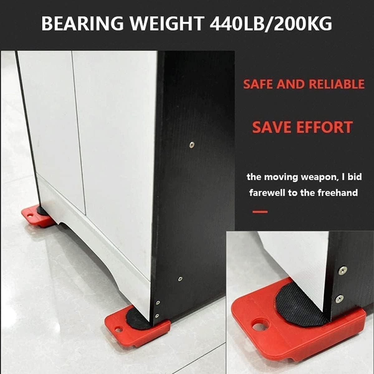Furniture Lifter 4 Appliance Roller Sliders with 440 lbs Load Capacity Wheels + Adjustable Height Lifting Tool Lever Suitable for Safe and Easy