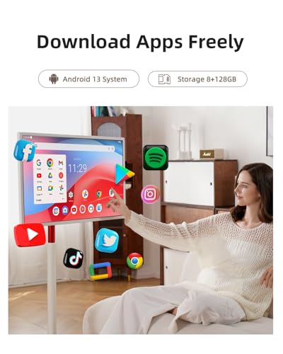 25 Inch Portable TV - Smart Touch Screen with Google Play, Android 14, Qualcomm 8G RAM+128G Storage, 1080P Smart Handy TV with 8MP Camera and Battery