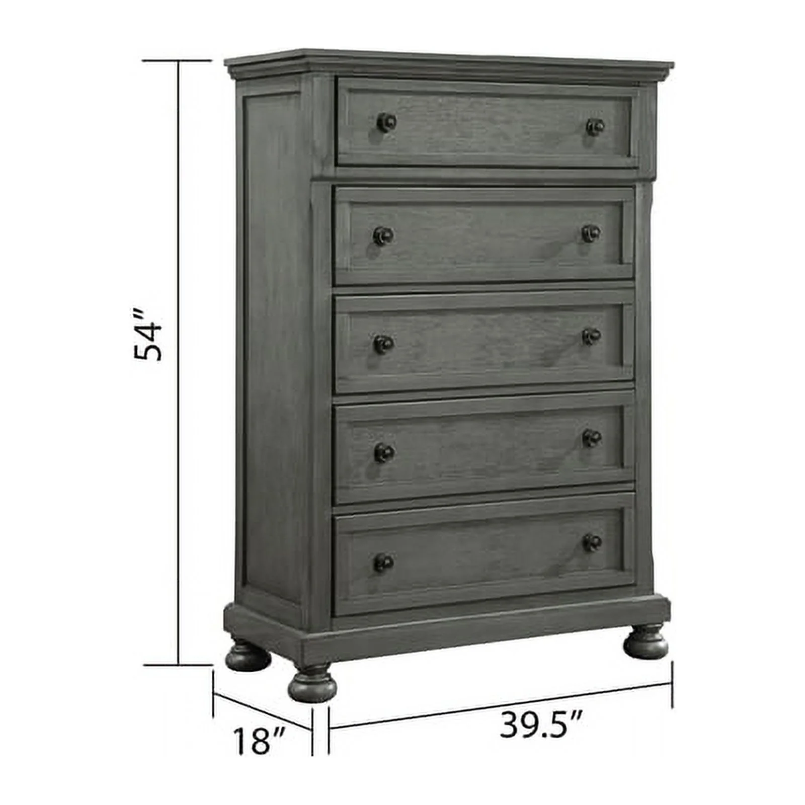Pemberly Row Modern 5PC King Bedroom Set Made with Wood & Rustic Gray Finish