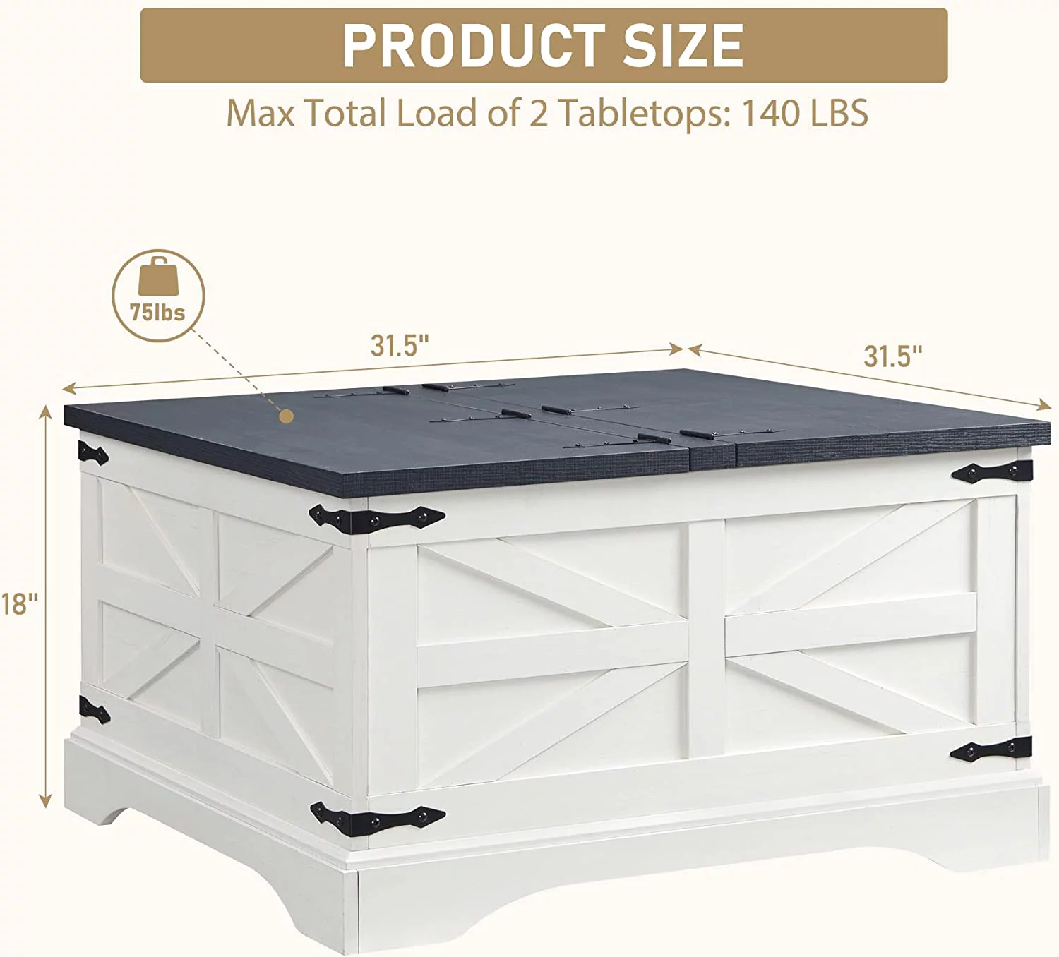 T4TREAM Farmhouse Wood Square Lift-Top Coffee Table with Storage for Living Room, White - Radiant Selections