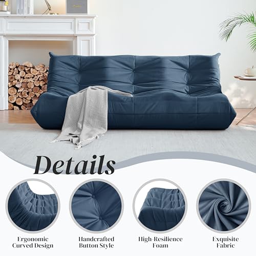 Bean Bag Chair for Adults - Suede & Microfiber Fireside Floor Chair, Comfortable Corner Lounge Sofa for Living Room, Bedroom, Office (3-Seater, Beige)