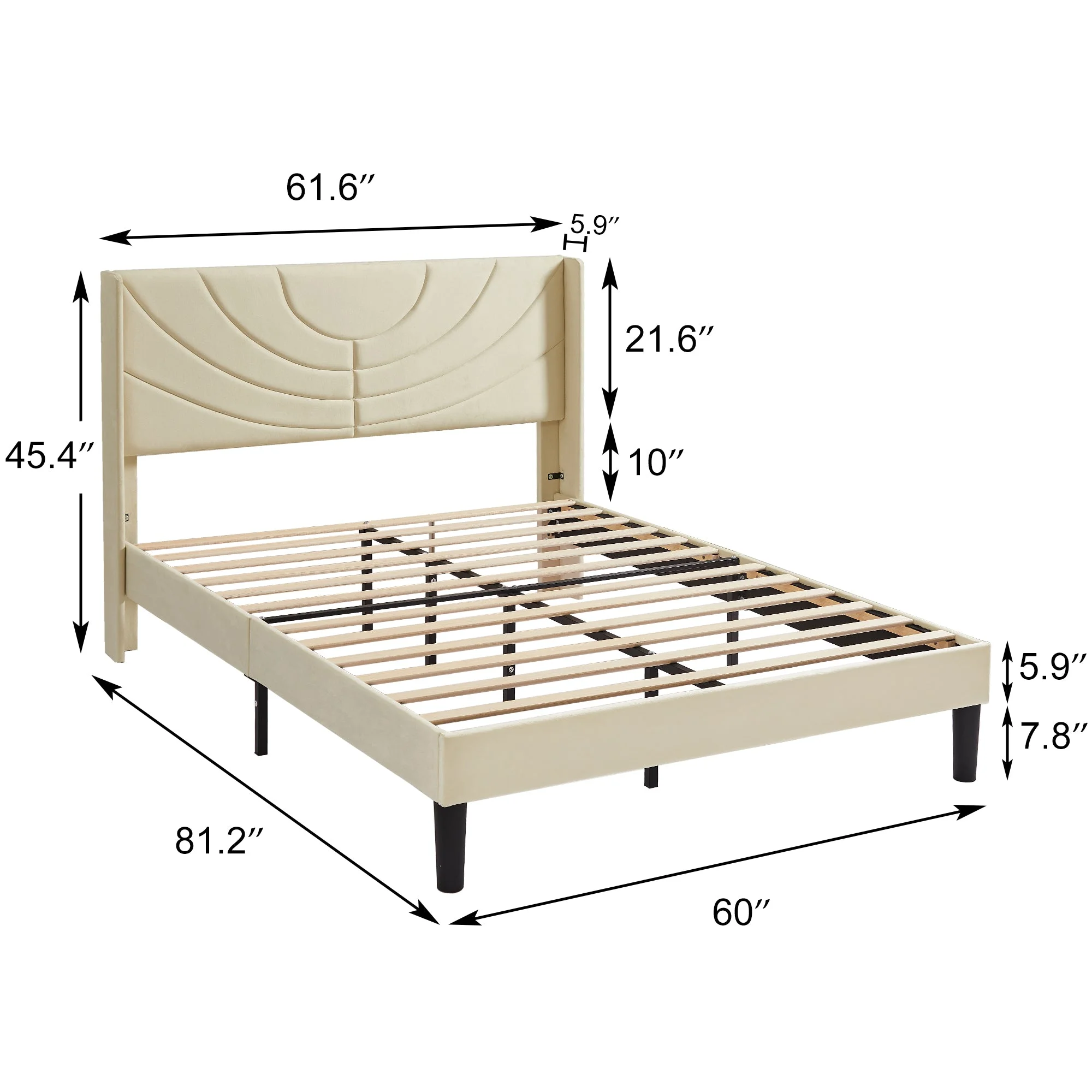 VECELO Queen Platform Bed Frame with Upholstered Headboard, Strong Wooden Slats/No Box Spring Needed, Beige