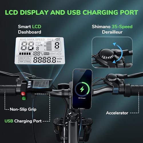 isinwheel M10 Electric Bike Adult 500W, 26" Commuting Electric Mountain Bike 20MPH Max Range 55+ Miles, Professional 35-Speed, Removable Battery