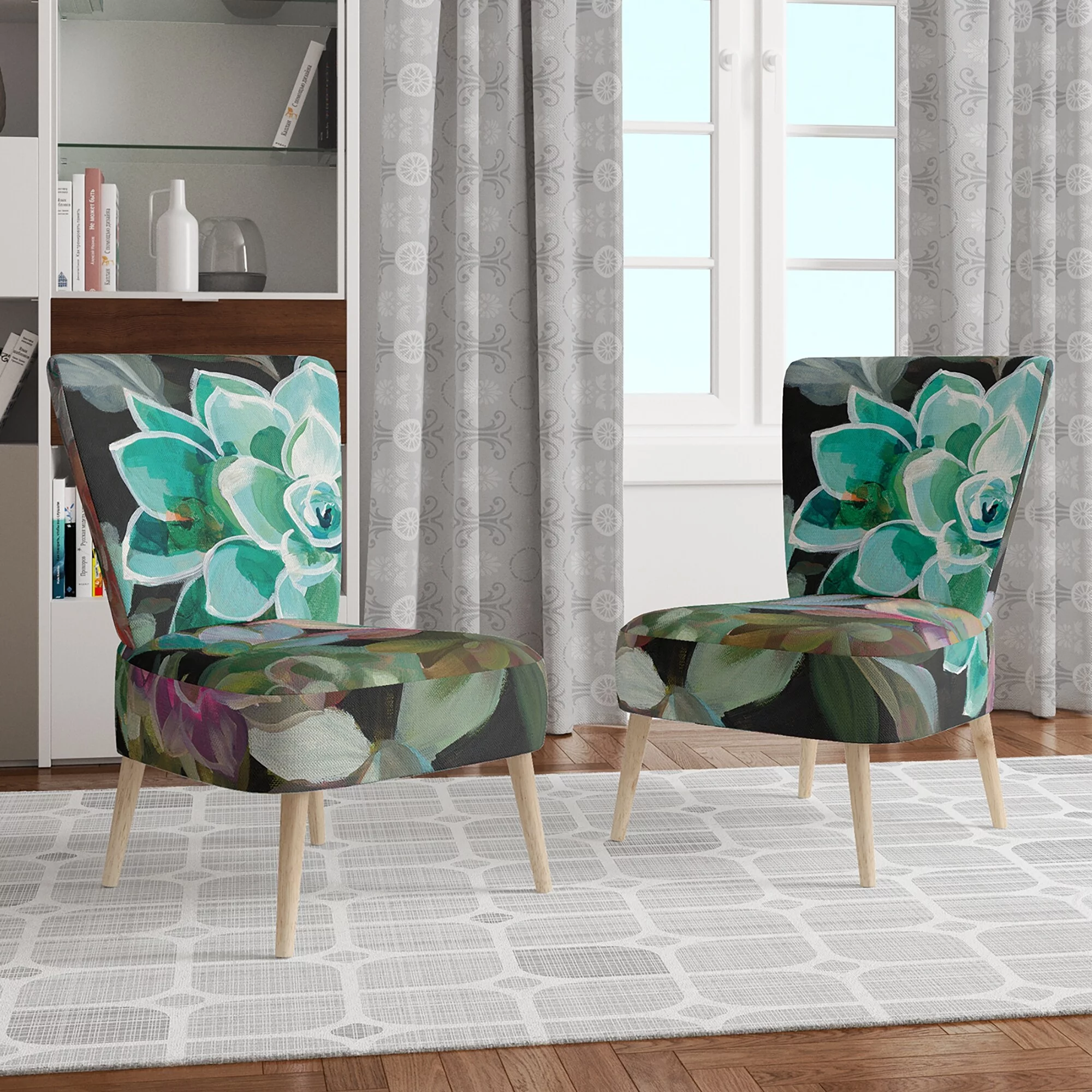 Designart "Floral Succulents" Upholstered Traditional Accent Chair - Arm Chair