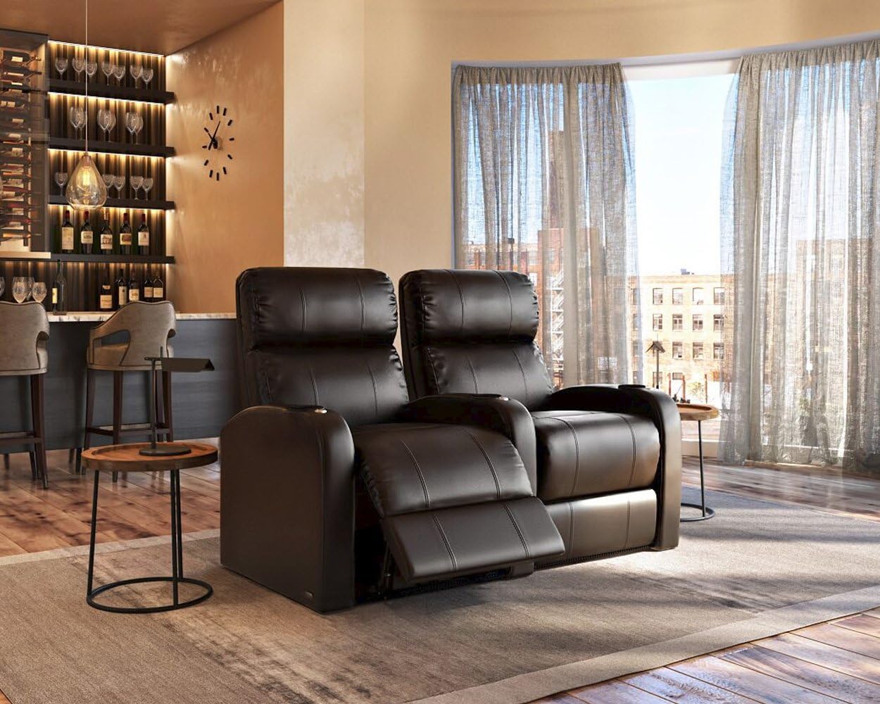 Octane Seating Diesel XS950 Theater Chairs for Home Brown Top-Grain Leather - Power Recline - Accessory Dock - Space Saver - Memory Foam