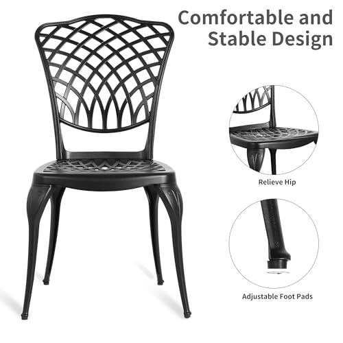 HOMEFUN Bistro Table and Chairs Set of 2 Outdoor 3 Piece Patio Set, Rose Pattern Cast Aluminum Bistro for Garden Balcony