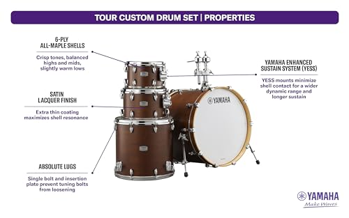Yamaha Tour Custom Maple 4pc Standard Shell Pack, Chocolate Satin