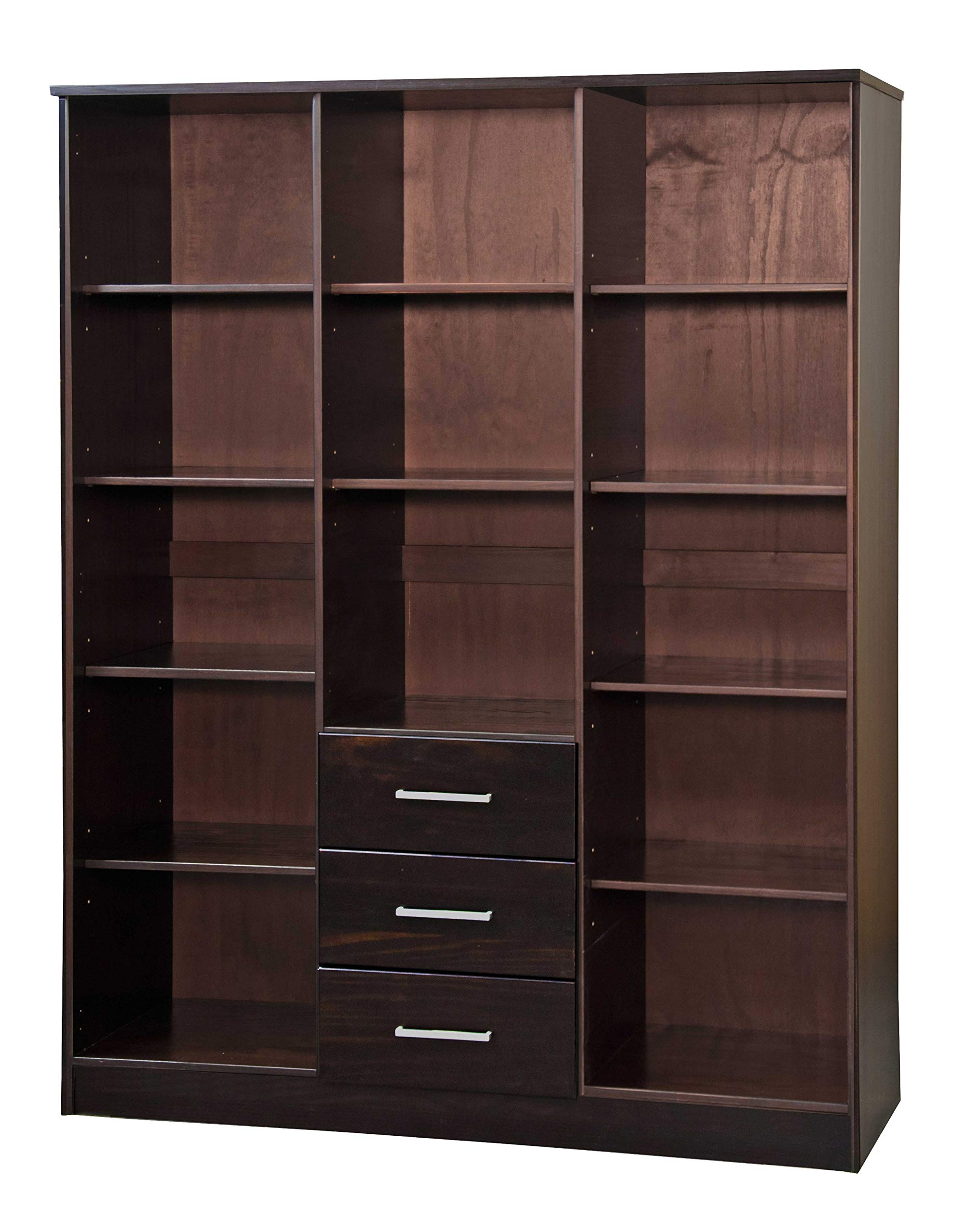 【Furniture】Cosmo Solid Wood 3-Door Wardrobe with Mirror and 3 Drawers, Java