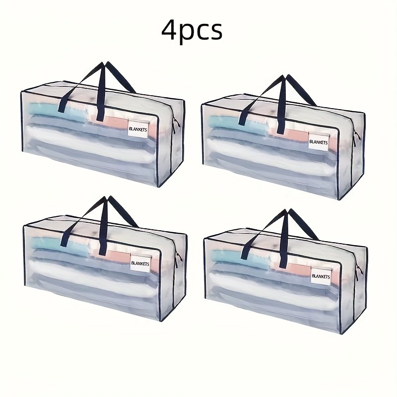 4/8pcs Clear Plastic Storage Bags, Rectangle Contemporary Multipurpose Storage Bags with Zipper Closure for Clothes, Quilts, Blankets, Travel