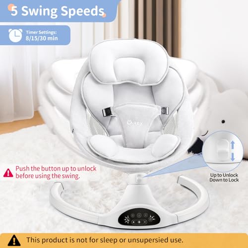 LAREX Baby Swing Infant Swing Electric Toddler Baby Rocker Portable for Newborn Boy Girl, 5 Sway Speeds with Remote Control
