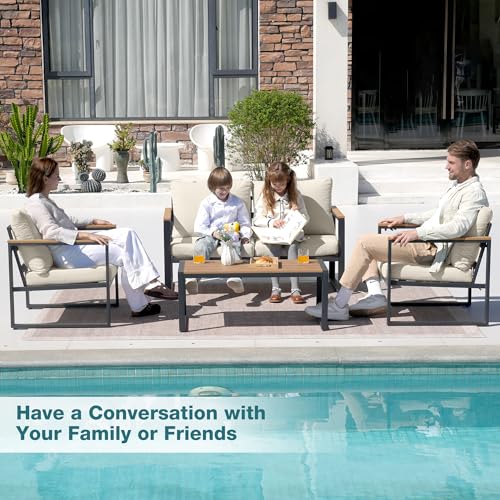 Patio Furniture Set, 4 Pieces Outdoor Patio Furniture with Coffee Table Set