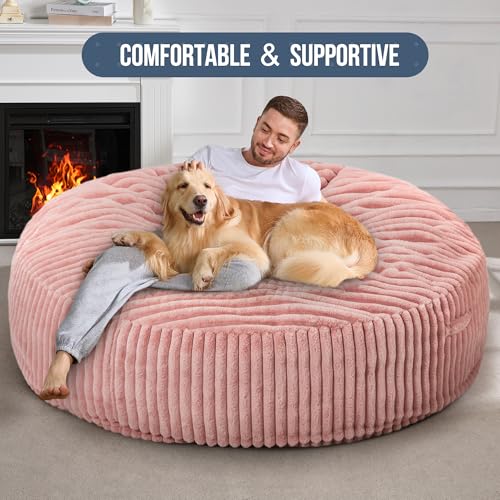 Hobestluk 5ft Bean Bag Chairs for Adults Large Beanbag Chair with Stripe Plush Cover Big Bean Bag Chair for Living Room Bedroom Dorm Office -Black